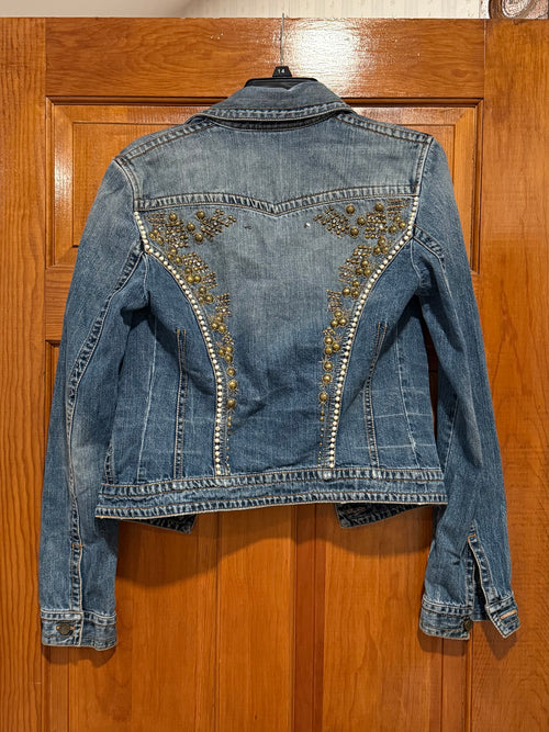 Parasuco Women's Embellished (back) Distressed Denim Jacket Size 36/small